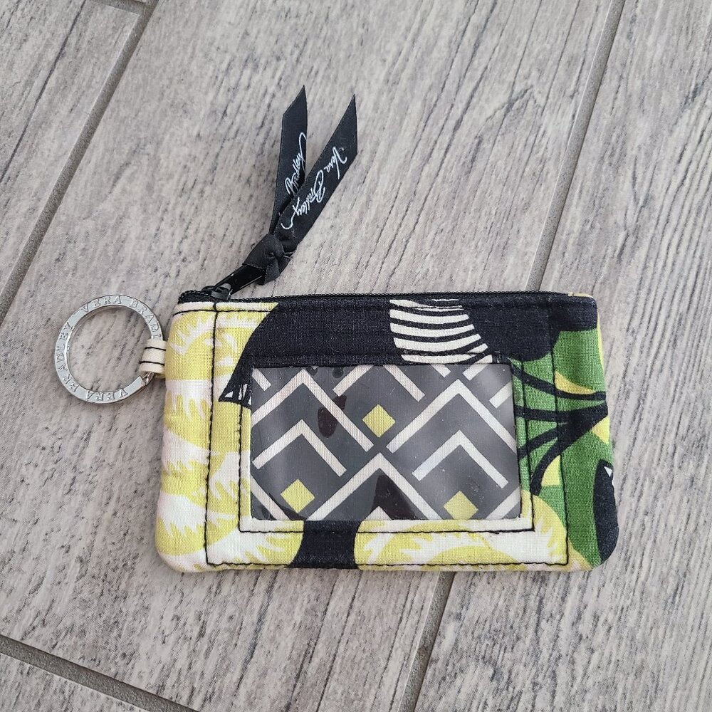 Vera Bradley Zip ID Case Wallet Keychain in Yellow & Green Floral Print